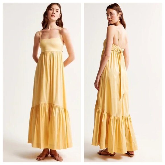 Abercrombie & Fitch Bow-Back Taffeta Maxi Dress in Sunny Yellow - Picture 1 of 4